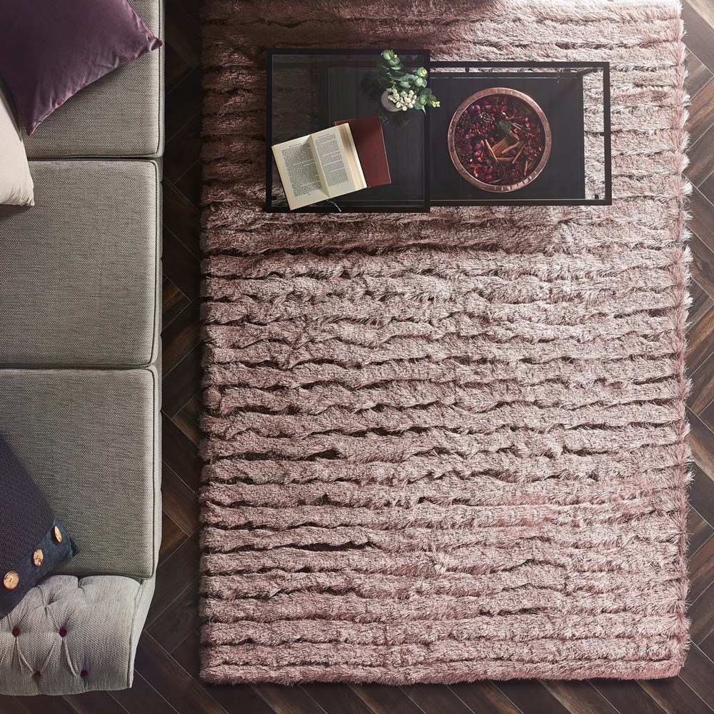 Carved Glamour Shaggy Rugs in Adobe Rose Pink By Origins